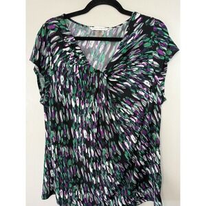 Peter Nygard Purple/green/black Twisted Neck Blouse Size XL Workwear